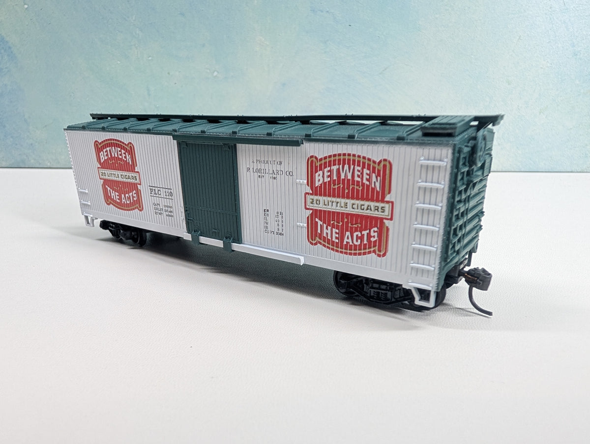 USED TRAIN MINIATURE HO Scale 40' Wood Box Car, Tobacco Series Between the Acts Cigars PLC #110