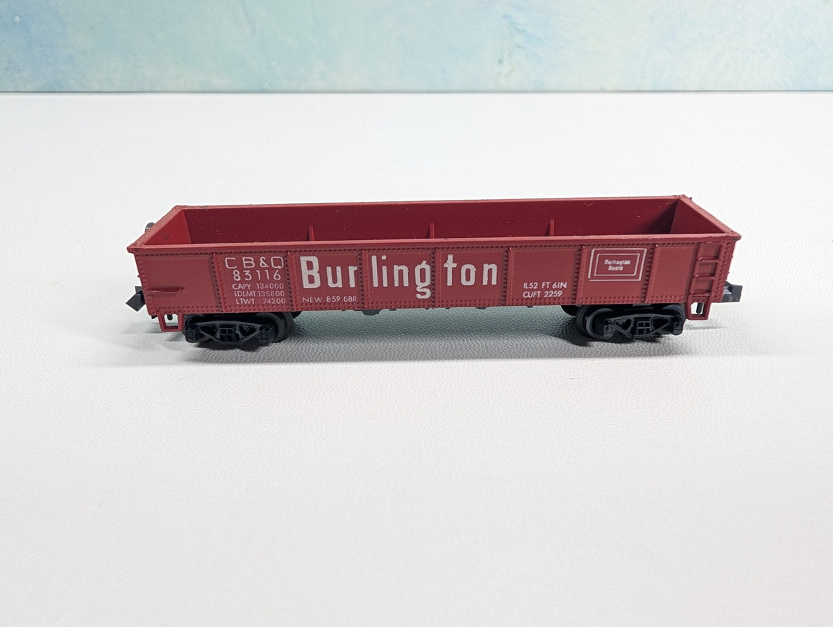 USED Postage Stamp Trains Aurora N Scale Gondola Burlington CB&Q #83116
