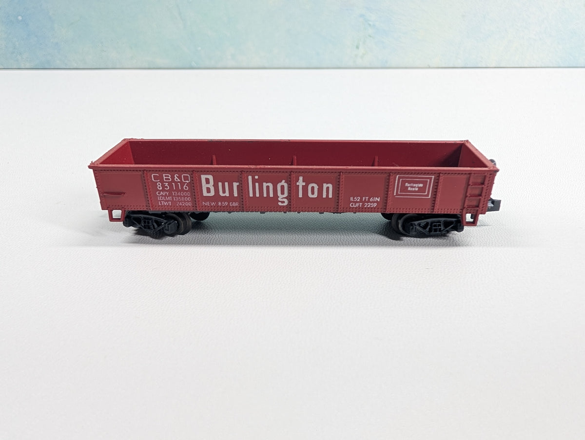 USED Postage Stamp Trains Aurora N Scale Gondola Burlington CB&Q #83116