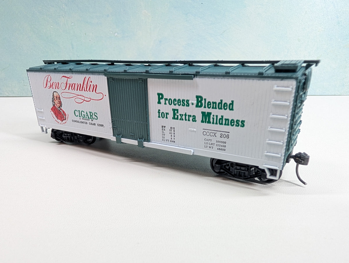 USED TRAIN MINIATURE HO Scale 40' Tobacco Wooden Box Car Ben Franklin Cigars CCCX #206 Tobacco Road Series