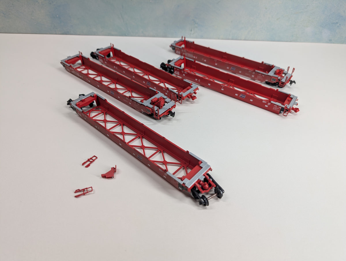 USED Athearn HO Scale 5-Unit 48' Well Car Set Burlington Northern BN #64058