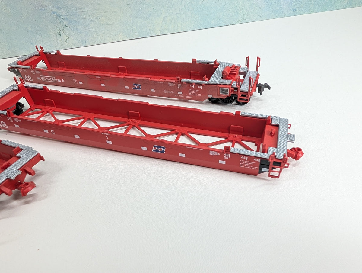 USED Athearn HO Scale 5-Unit 48' Well Car Set Burlington Northern BN #64058
