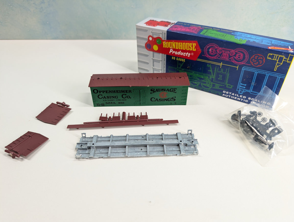 USED Roundhouse 3192 HO Scale 36' Billboard Reefer Oppenheimer Casing Co. OPPX #8003 Sausage Casings KIT