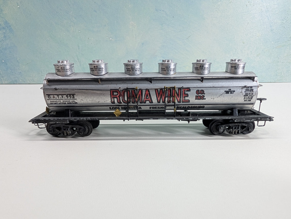 USED Thomas HO Scale 6 Dome Tank Car Metal Roma Wine GATX #992