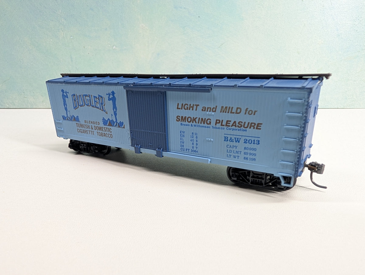USED TRAIN MINIATURE HO Scale 40' Wood Box Car, Tobacco Series Bugler B&W #2013