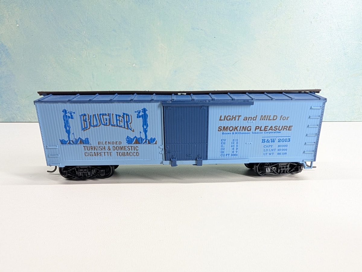 USED TRAIN MINIATURE HO Scale 40' Wood Box Car, Tobacco Series Bugler B&W #2013