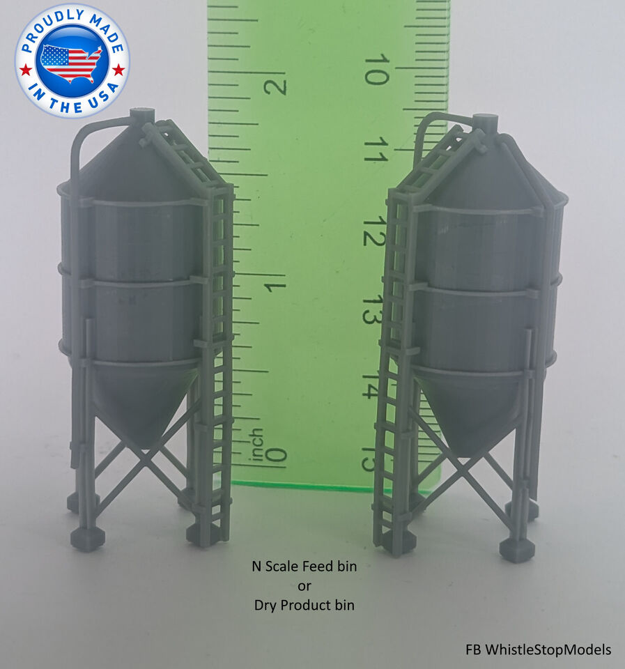 Whistle Stop Models N8002 N Scale Pair of Feed Bins, Resin 3D Printed, Highly Detailed