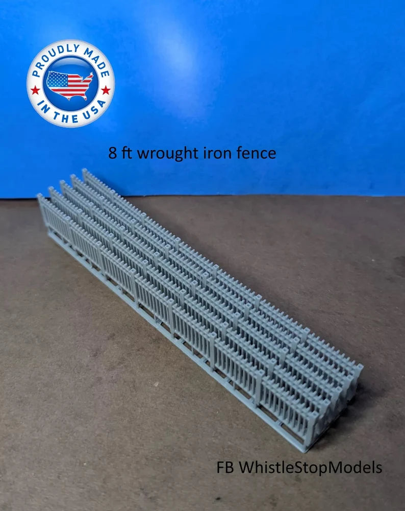 Whistle Stop Models HO2004 HO Scale 8' Tall Wrought Iron Fence, 3D Printed, Highly Detailed