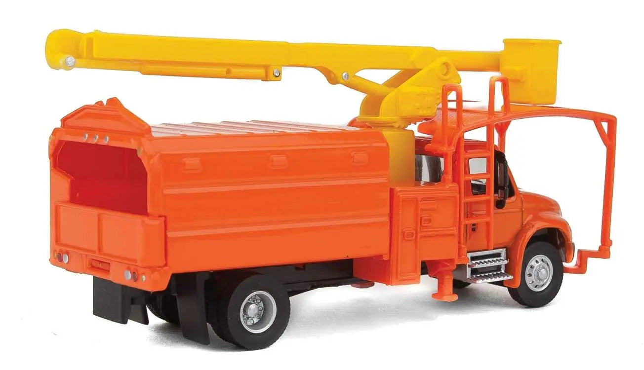 Walthers 949-11744 HO Scale International(R) 4300 2-Axle Truck with Tree Trimmer Body - Assembled - Orange Cab and Body, Yellow Boom