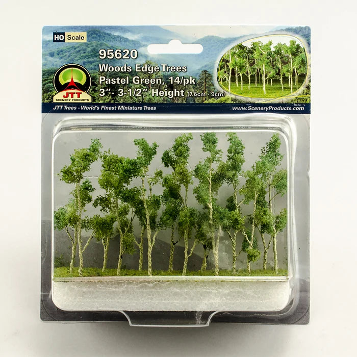 JTT Scenery 95620 MULTI Scale Wood's Edge Trees, Pastel Green, 3"- 3.5" (14 pcs)