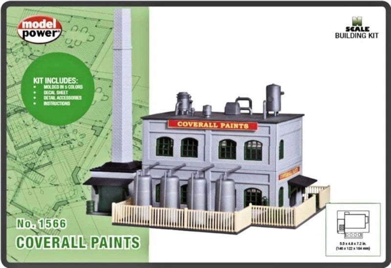 Model Power 1566 N Scale Coverall Paints Factory Deluxe Building KIT