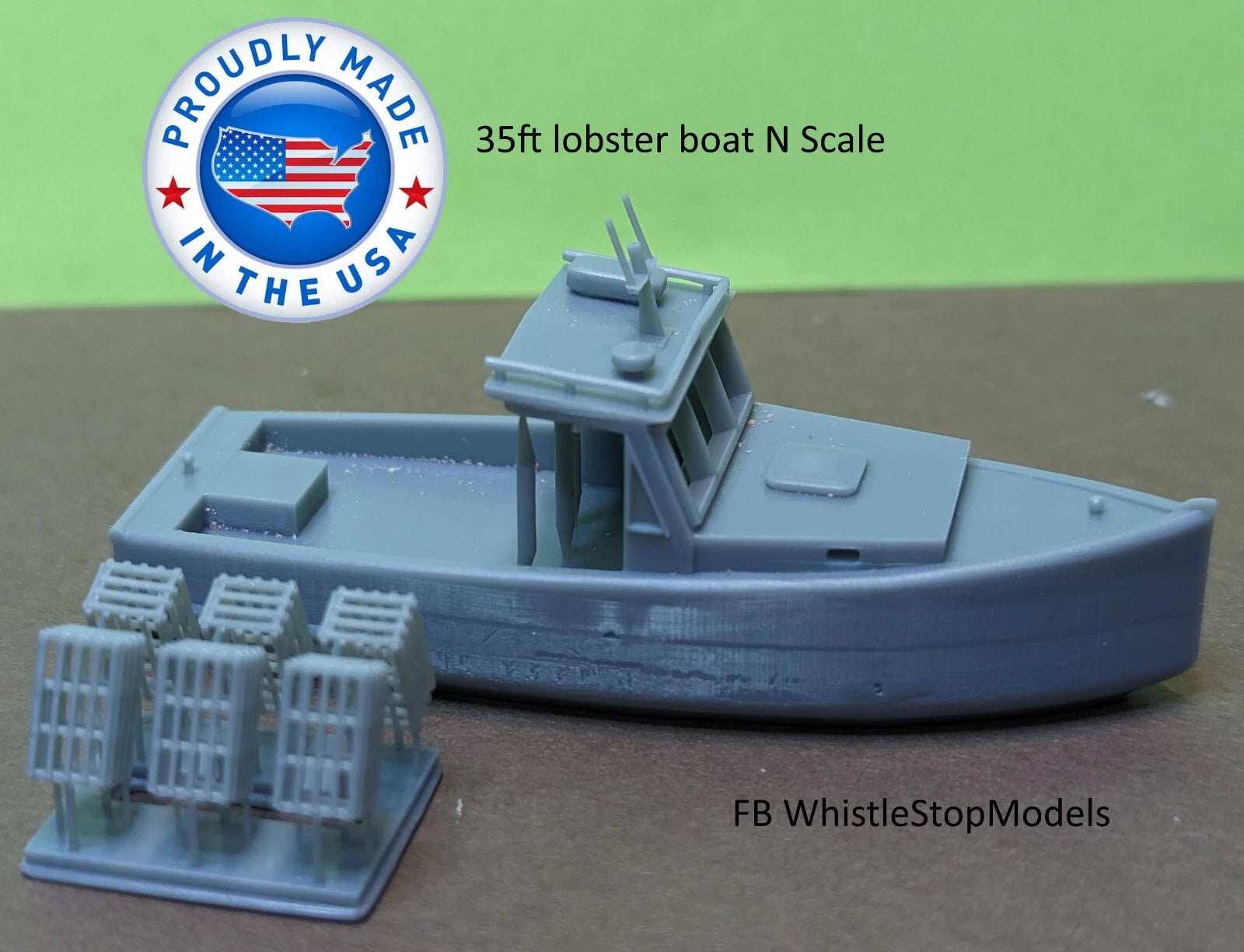 Whistle Stop Models N1008 N Scale Lobster Boat and Traps, Resin 3D Printed, Highly Detailed Sample