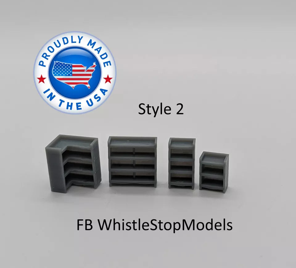 Whistle Stop Models HO1014 HO Scale Store / Shop Shelves, Shelving Units, Resin 3D Printed, Highly Detailed (16 pcs)