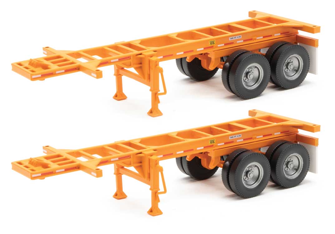 Walthers SceneMaster 949-4502 HO Scale 20' Container Chassis, Orange (2-Pack)