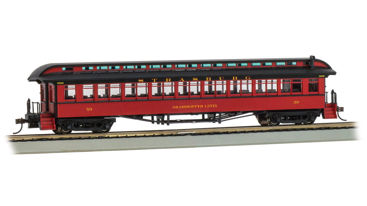 Bachmann 12807 HO Scale 1900s Era 68' Passenger Car Coach Strasburg Rail Road #59 Grasshopper Level