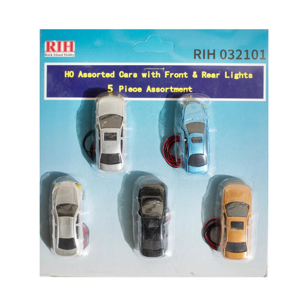 Rock Island Hobby 32101 HO Scale Assorted Cars with Front & Rear Lights (5pcs)