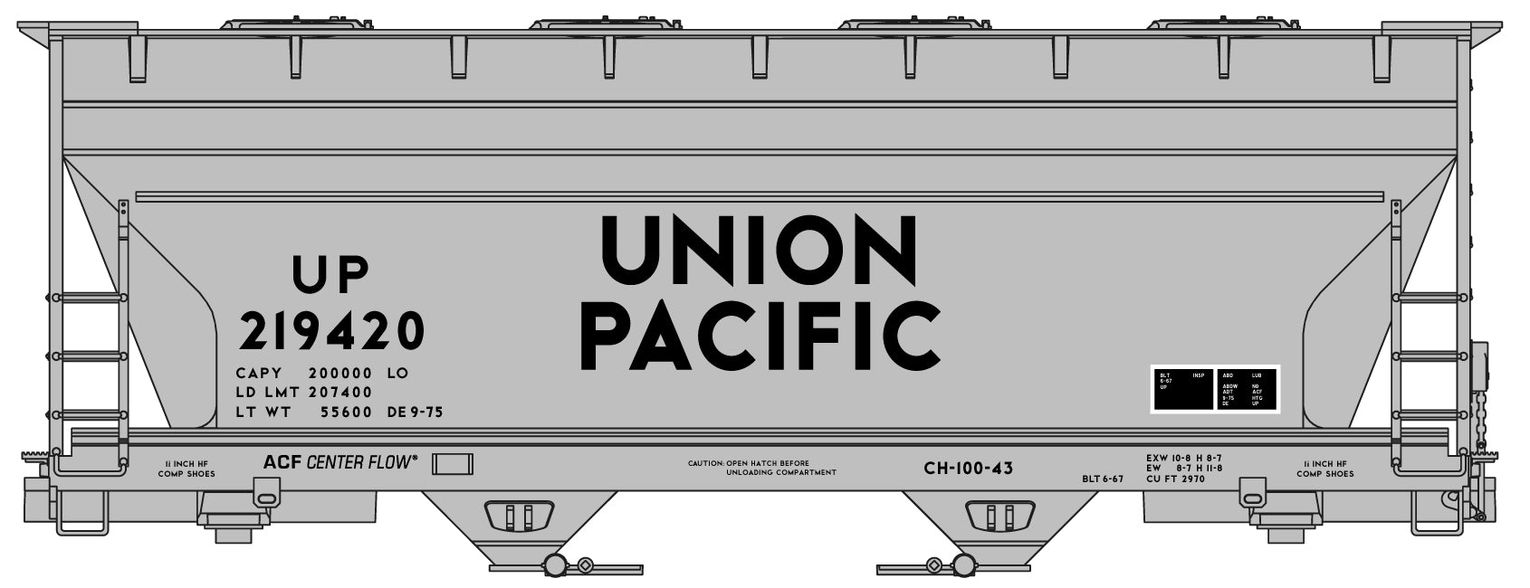 Accurail 2207 HO Scale 2-Bay ACF Covered Hopper Union Pacific UP #219420 KIT