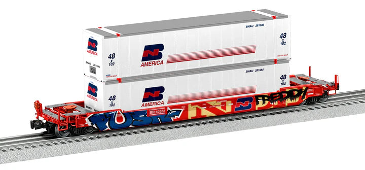 Lionel 2226572 O, Husky Stack w/ Graffiti & Containers, Burlington Northern BN #63361