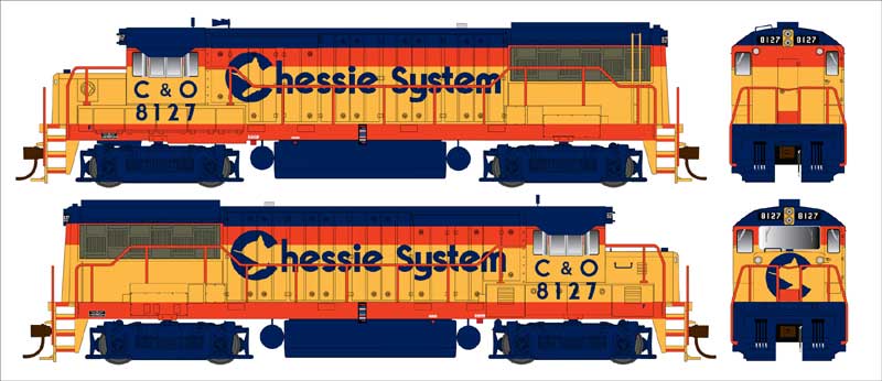 Bowser 25140 HO Scale, U25 PH IIa Diesel Locomotive, Chesapeake and Ohio CO #8127, Chessie (DCC ESU LOKSound 5)
