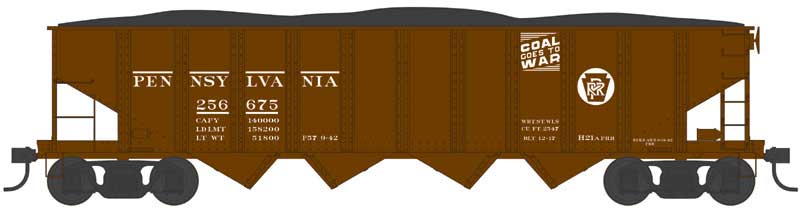 Bowser 43031 HO Scale, H21a 4 Bay Hopper, Pennsylvania #256675, Coal Goes to War
