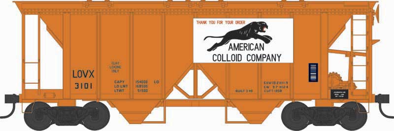 Bowser 43241 HO Scale, 70T 2 Bay Covered Hopper, American Colloid LOVX #3101