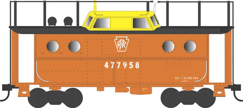 Bowser 43393 HO Scale N5c Caboose Pennsylvania #477958 Focal Orange w/ TrainPhone