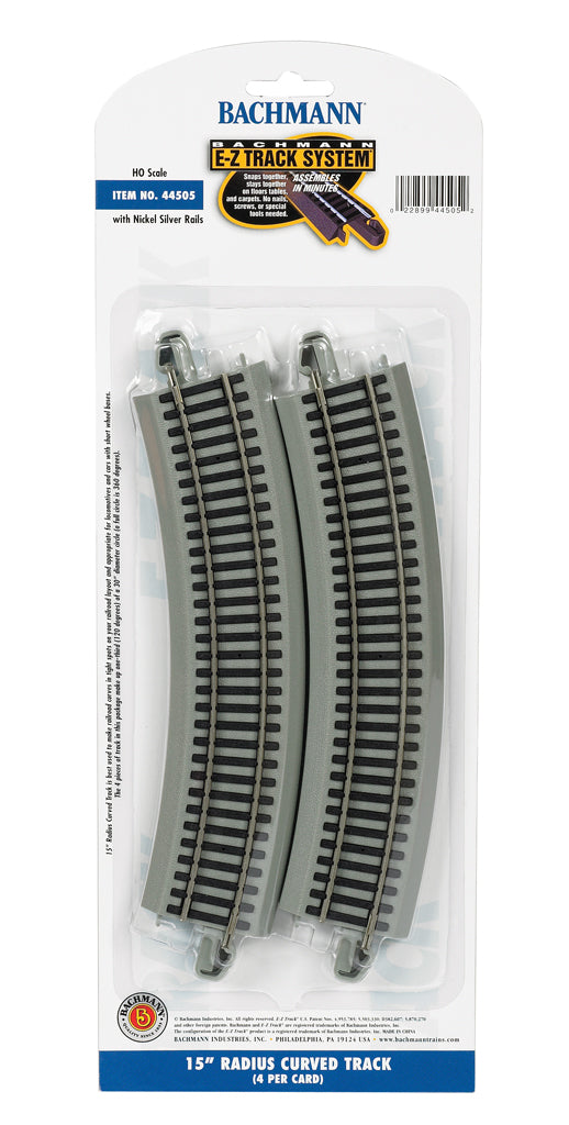 Bachmann 44505 HO Scale, E-Z Track 15" Radius Curved Track, (Nickel Silver, 4 pack)