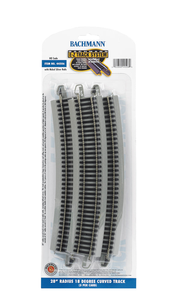 Bachmann 44506 HO Scale, E-Z Track 28" Radius Curved Track, (Nickel Silver, 5 pack)