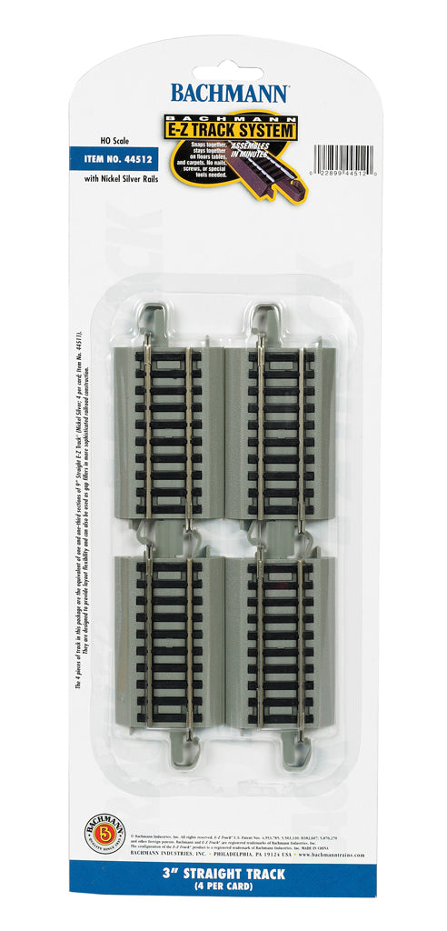 Bachmann 44512 HO Scale, 3" Straight, Nickel Silver E-Z Track