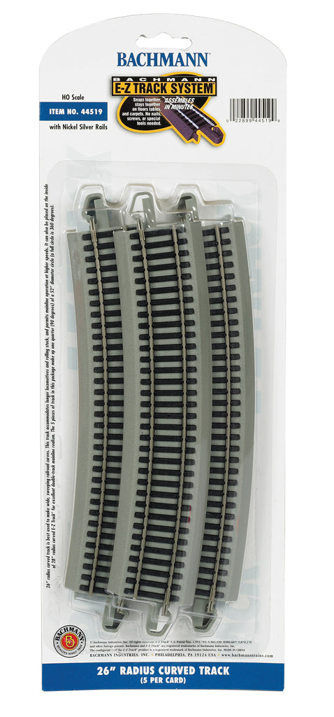 Bachmann 44519 HO Scale, E-Z Track 26" Radius Curved Track, (Nickel Silver, 5 pack)