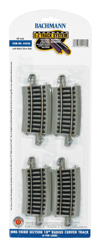 Bachmann 44530 HO Scale, 1/3 Section 18" Radius Curved, Nickel Silver E-Z Track