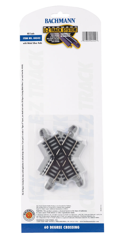 Bachmann 44542 HO Scale, 60 Degree Crossing, Nickel Silver E-Z Track