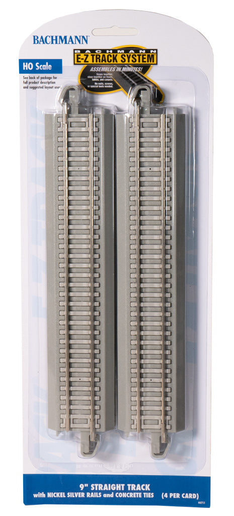 Bachmann 44711 HO Scale, E-Z Track 9" Straight Track w/ Concrete Ties, (Nickel Silver, 4 pack)