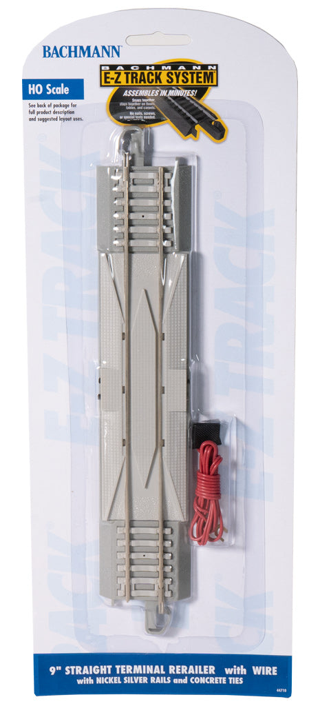 Bachmann 44710 HO Scale, E-Z Track 9" Straight Terminal Rerailer Track w/ Wire & Concrete Ties, (Nickel Silver)