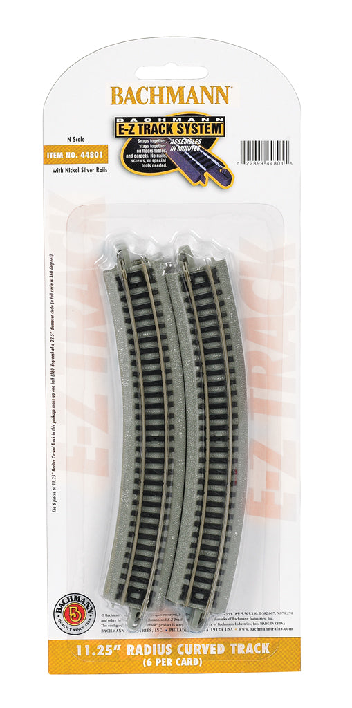 Bachmann 44801 N Scale, 11.25'' Radius Curved - Nickel Silver E-Z Track