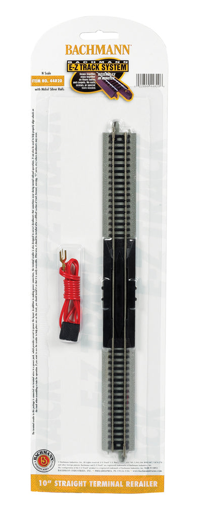 Bachmann 44820 N Scale, E-Z Track 10" Straight Terminal Rerailer Track w/ Wire, (Nickel Silver)