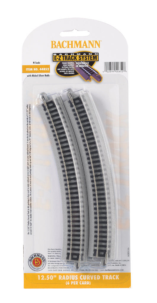 Bachmann 44852 N Scale 12.50" Radius Curved Track E-Z Track Nickel Silver (6 pcs)