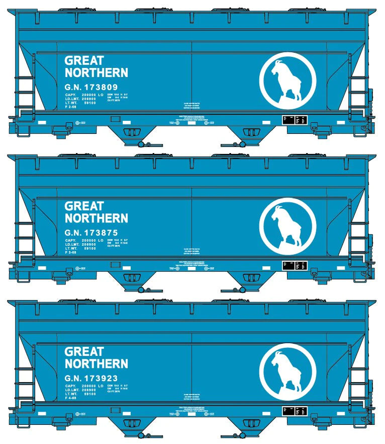Accurail 8162 HO Scale, 2 Bay Covered Hopper - 3 Pack, Great Northern Gn #173809, 173875, 173923 (KIT)