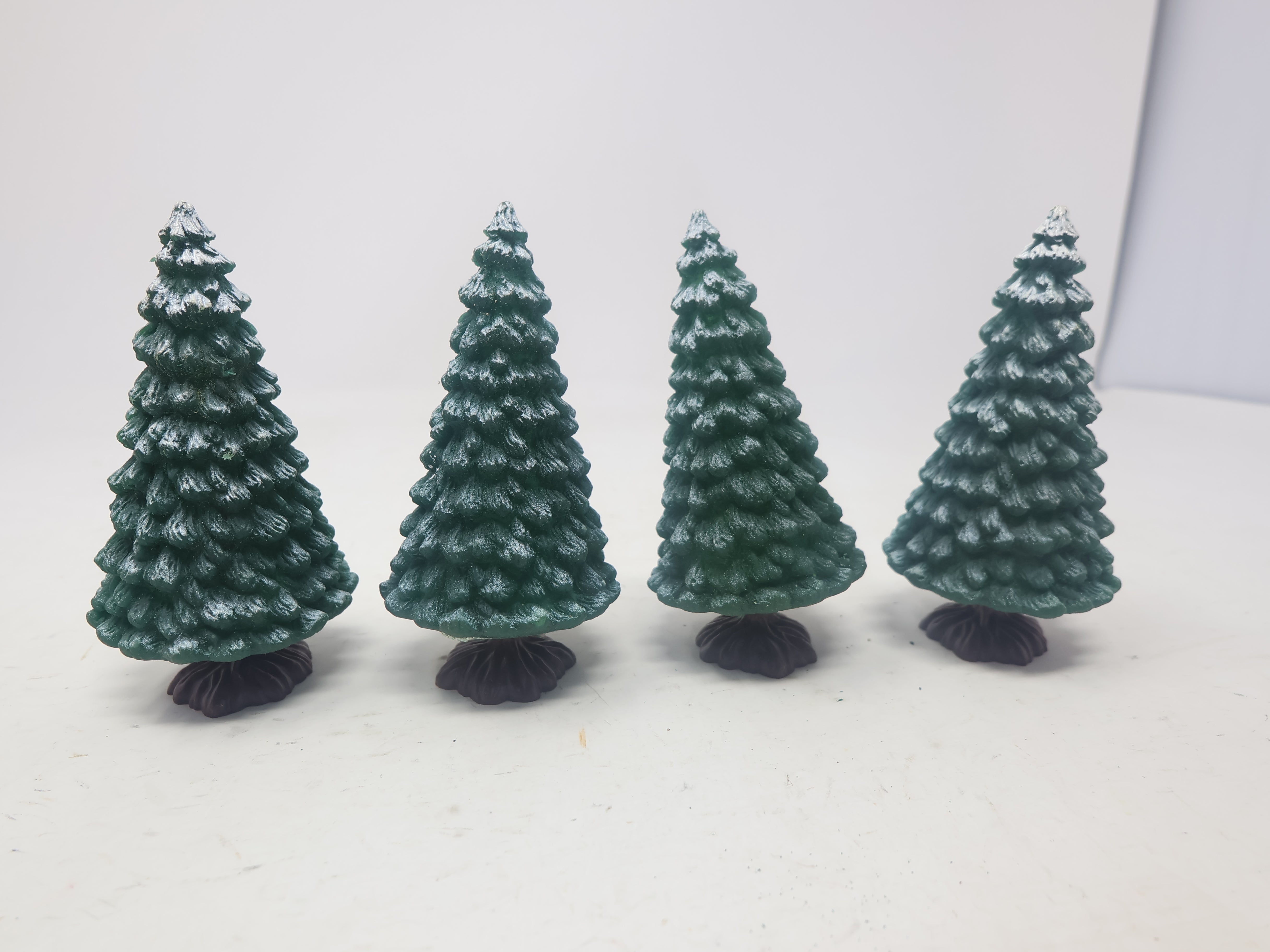 USED , Lot of 4 Snowy Pine Trees