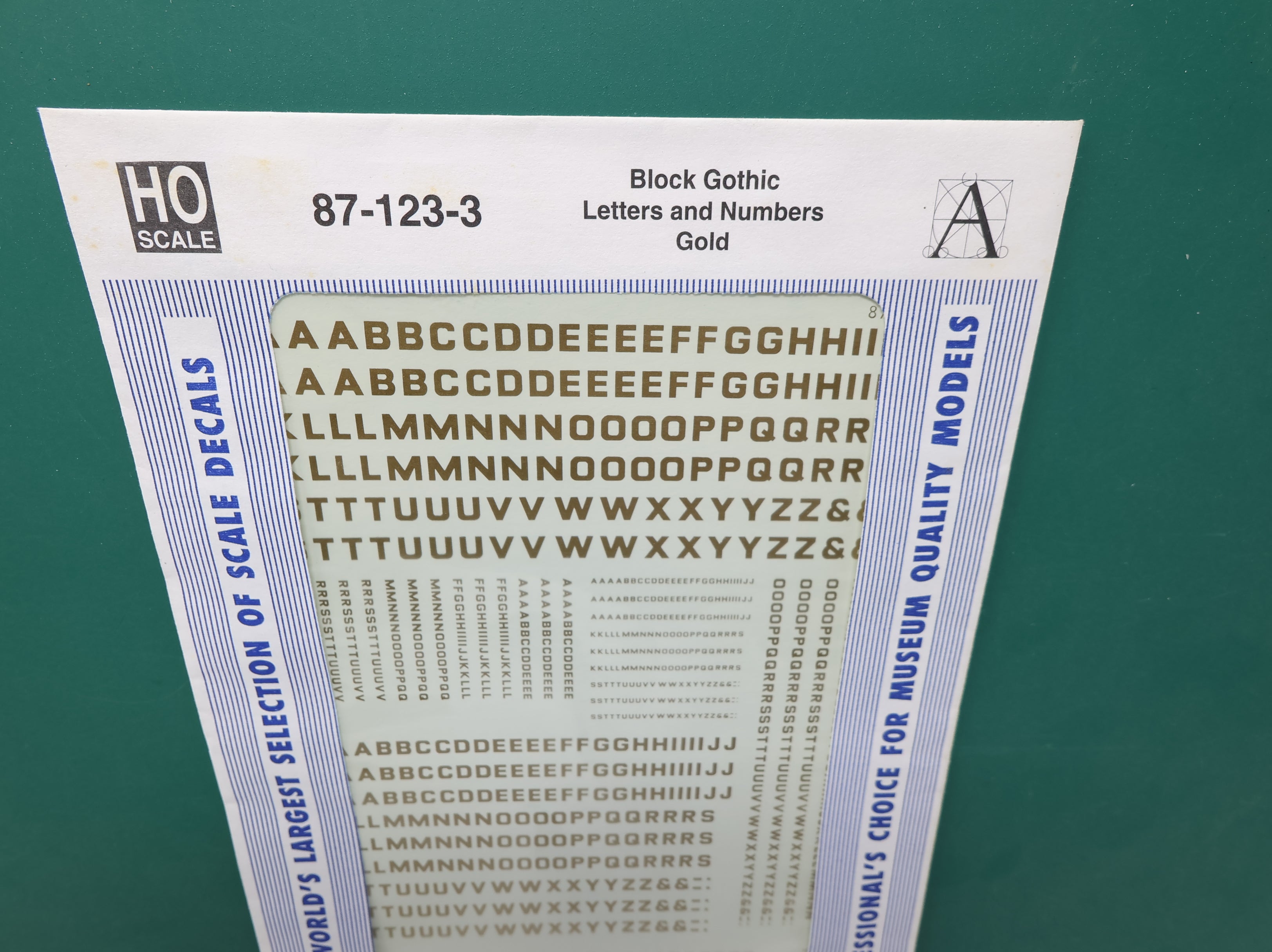 MICROSCALE 87-123-3 HO Scale Block Gothic Letters & Numbers Gold Decals