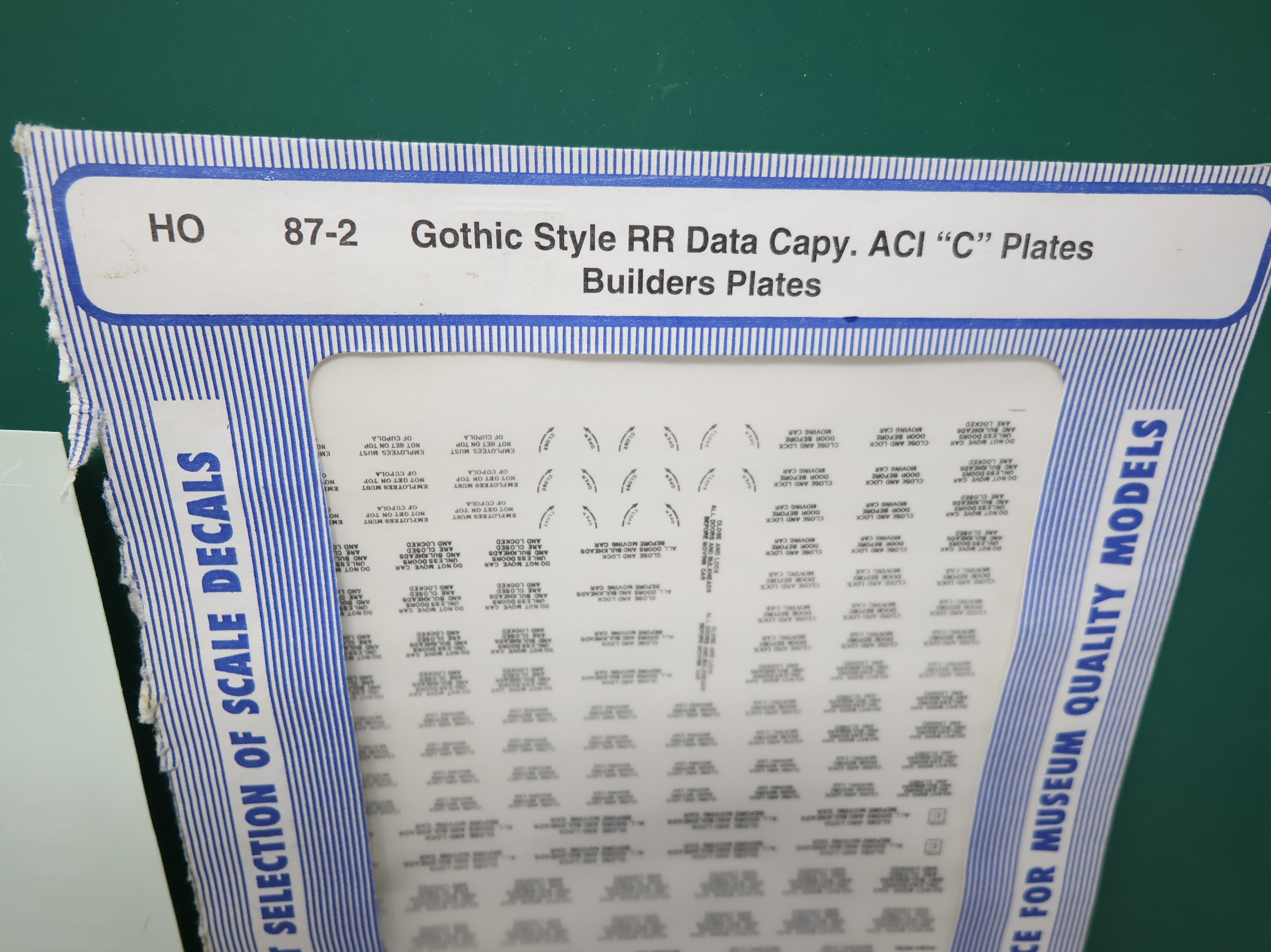 USED MICROSCALE 87-2 HO Scale Gothic Style RR Data Capy ACI C Plates Builders Plates Decals