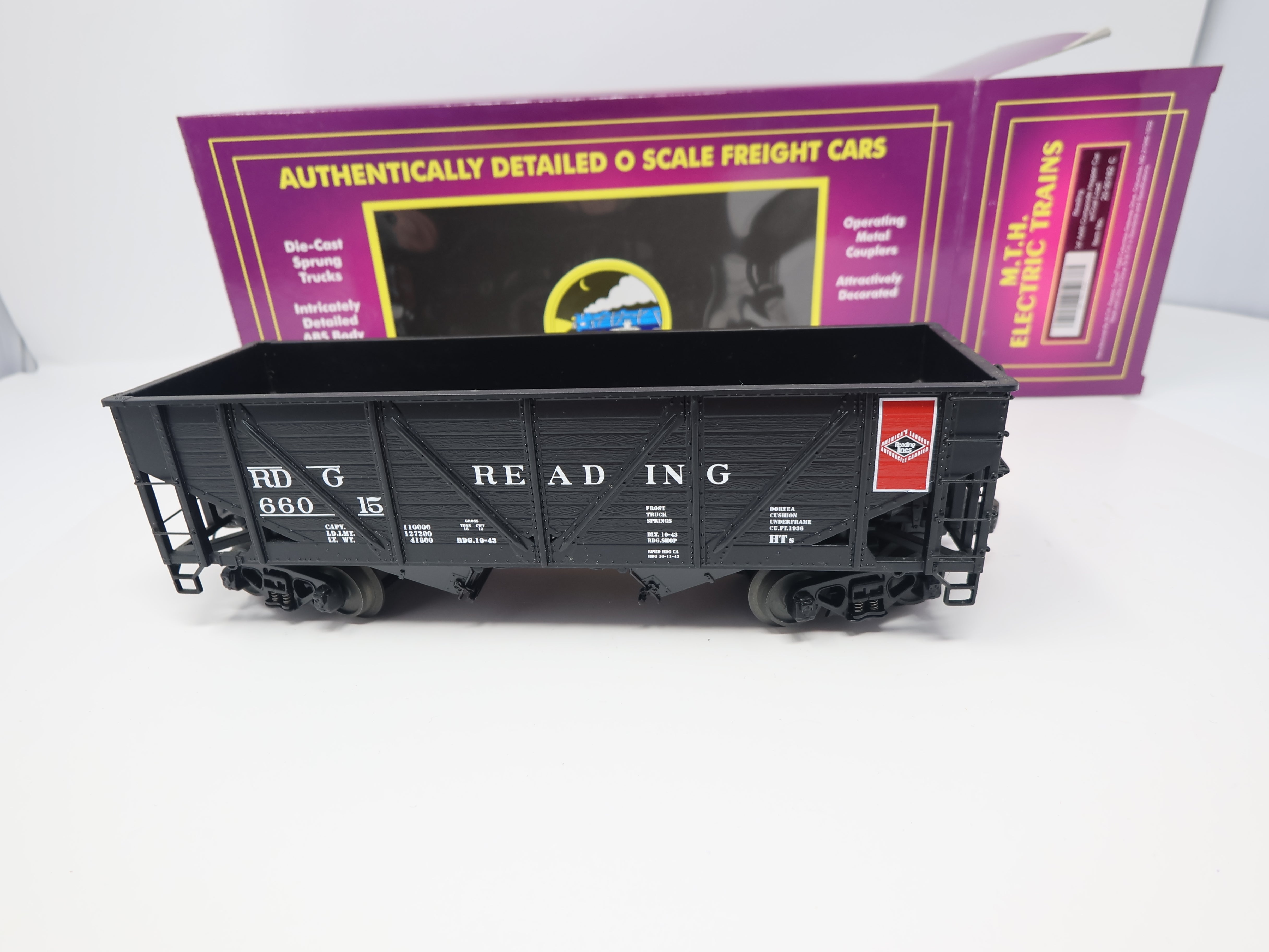 USED MTH Premier 20-90182 O, 34' AAR Composite Hopper Car, Reading RDG #66015