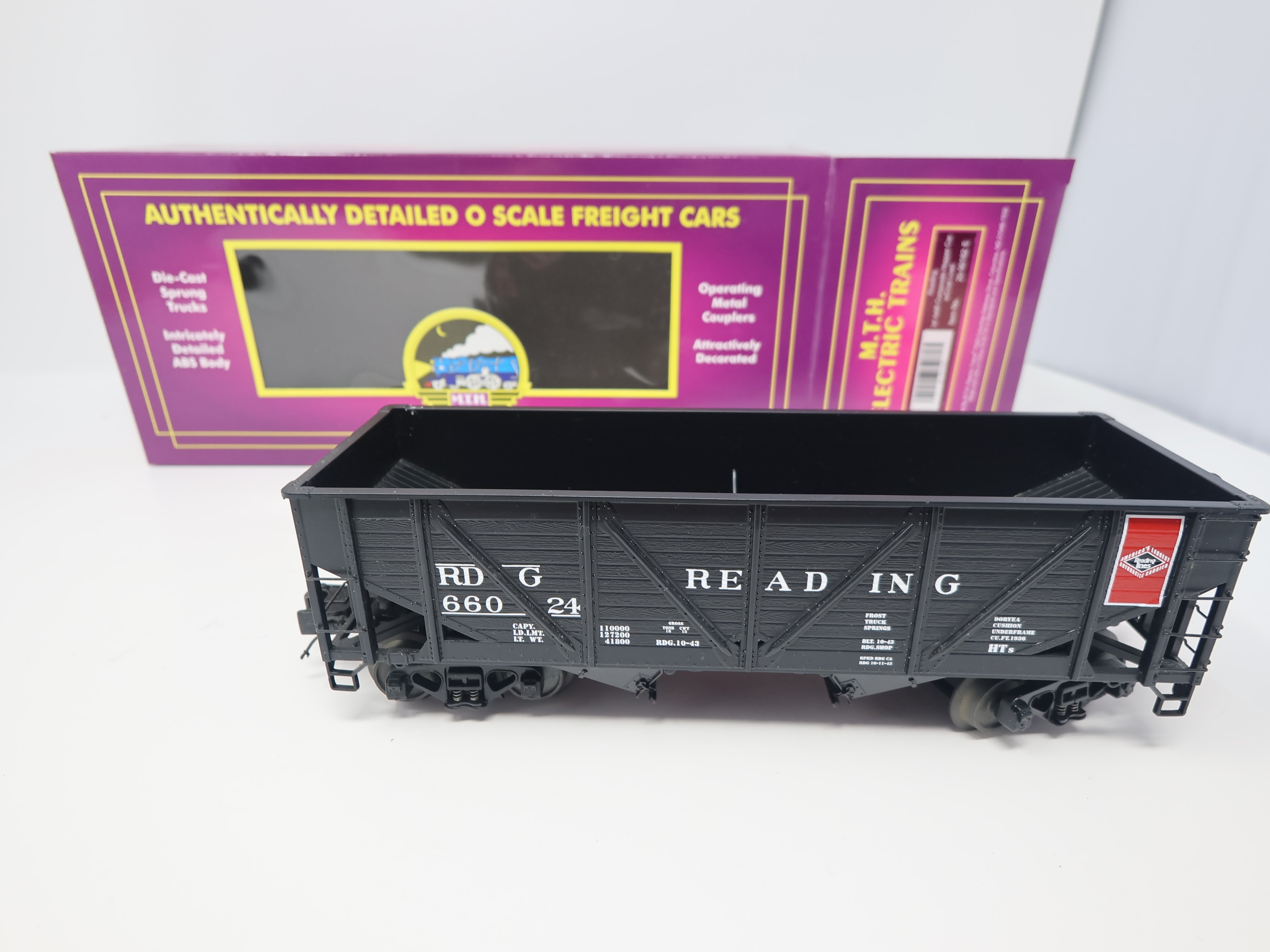 USED MTH Premier 20-90182 O, 34' AAR Composite Hopper Car, Reading RDG #66024