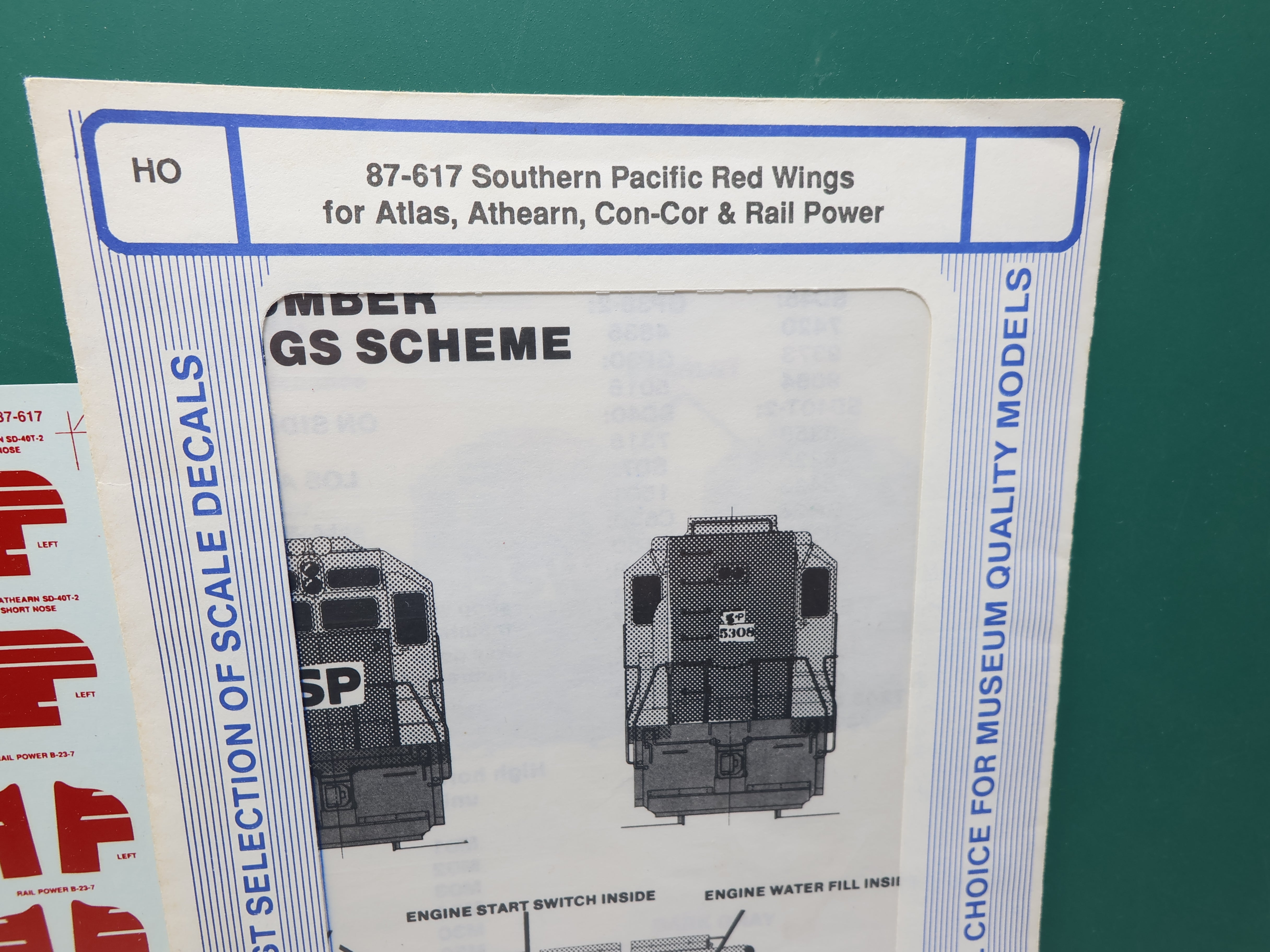 USED MICROSCALE 87-617 HO Scale, Southern Pacific Red Wings (Atlas, Athearn, Concor & Rail Power Diesel Decals