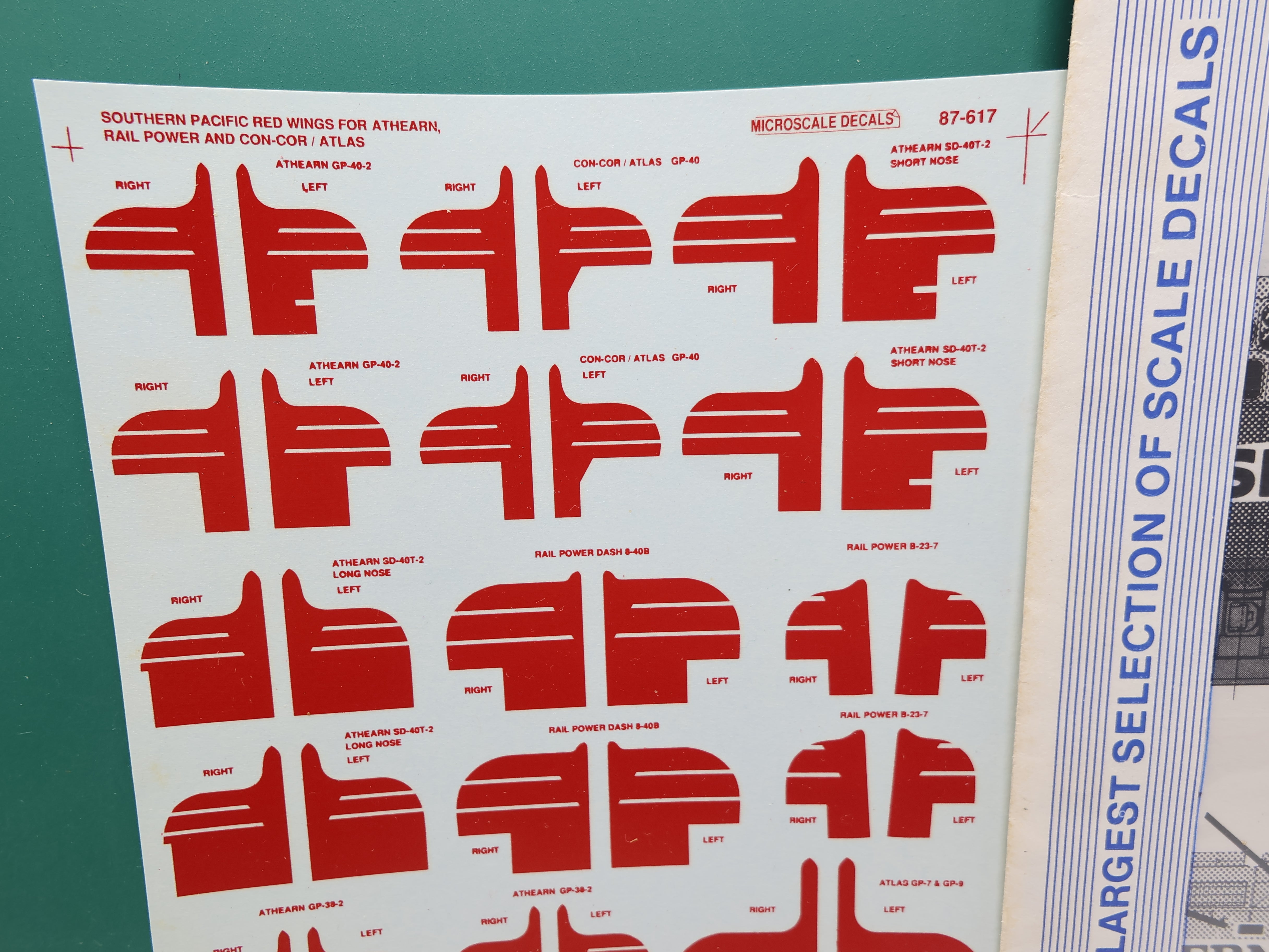 USED MICROSCALE 87-617 HO Scale, Southern Pacific Red Wings (Atlas, Athearn, Concor & Rail Power Diesel Decals