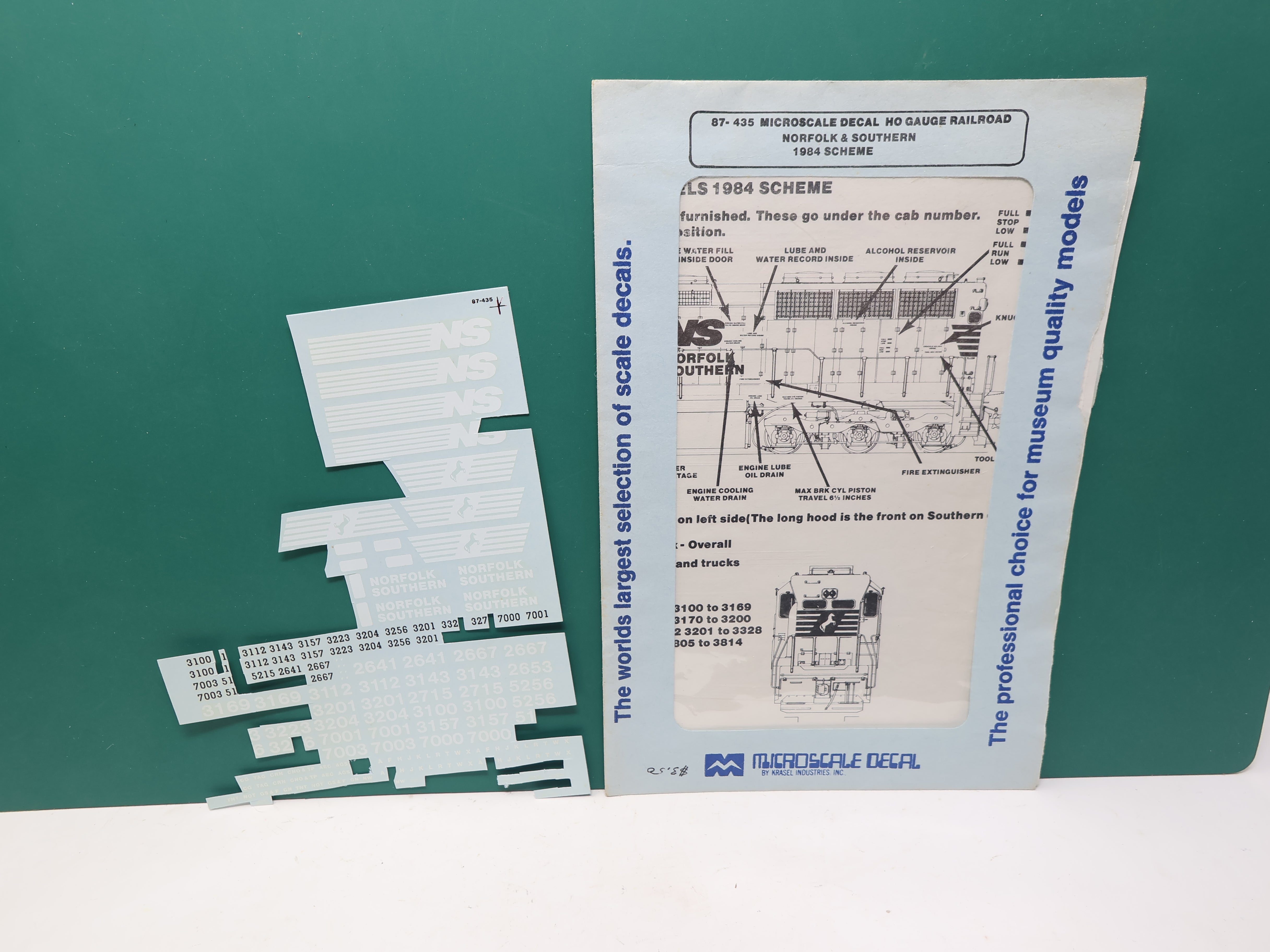USED MICROSCALE 87-435 HO Scale, Norfolk & Southern 1984 Scheme Diesel Decals