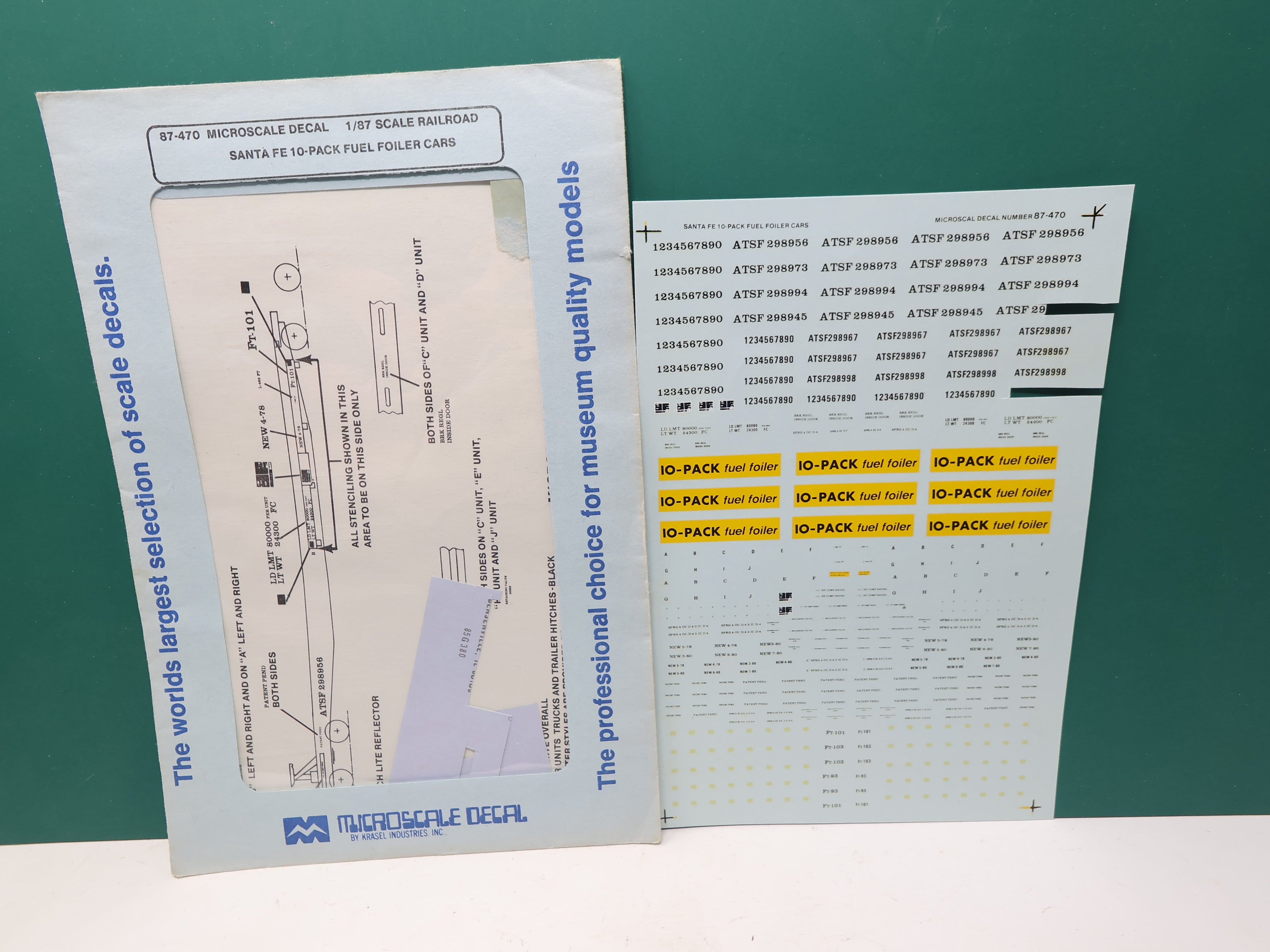 USED MICROSCALE 87-470 HO Scale, Santa Fe 10 Pack Fuel Foiler Cars Decals