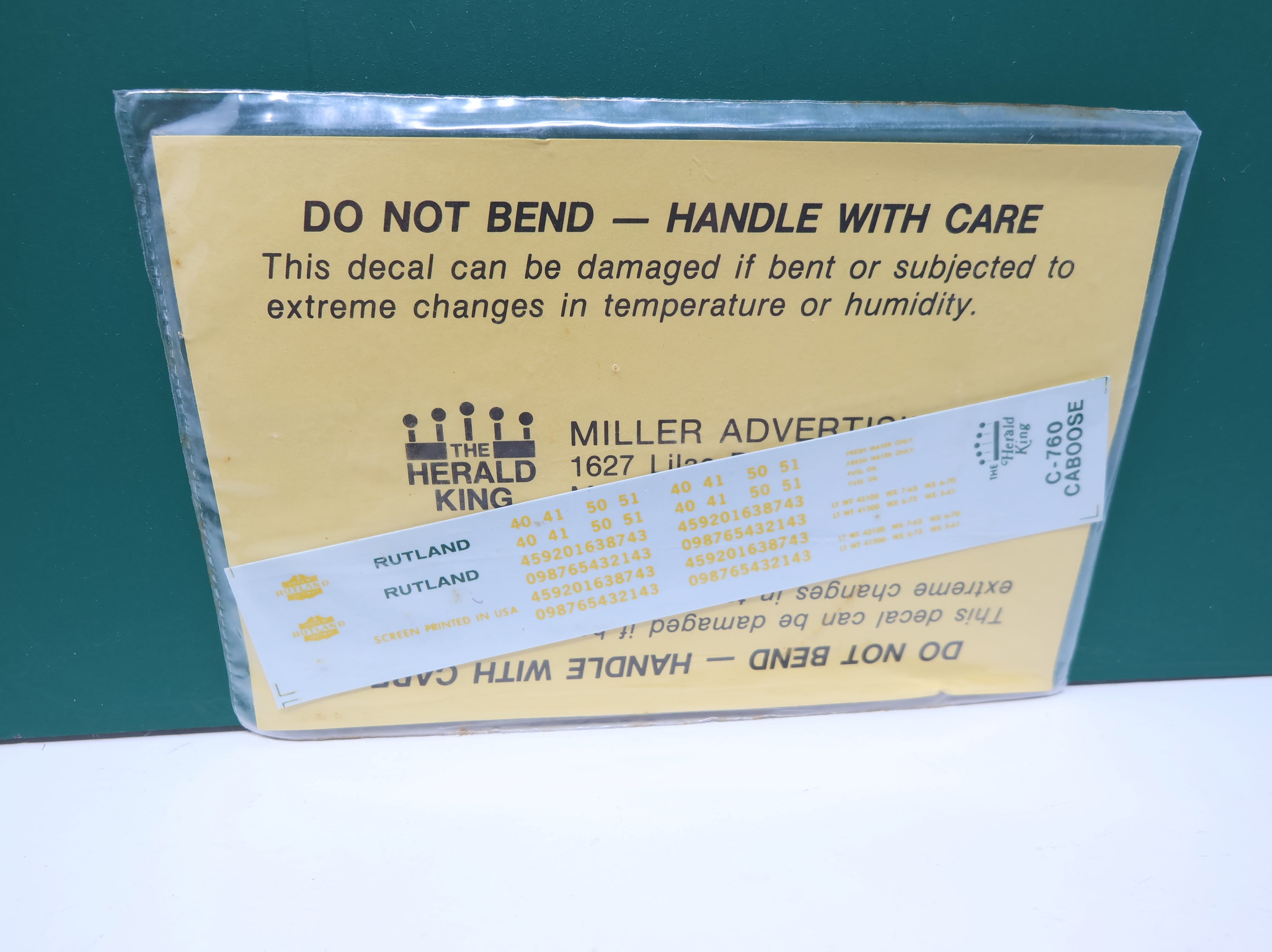 The Herald King C760 HO Scale Rutland Green & Yellow Caboose 1963 Green Lettering Decals