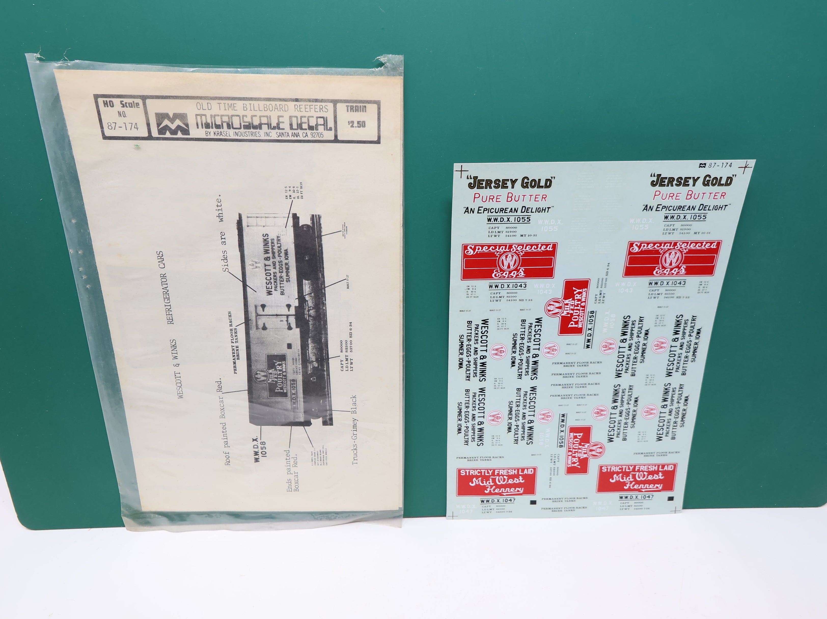 USED MICROSCALE 87-174 HO Scale Old Time Billboard Reefers Decals