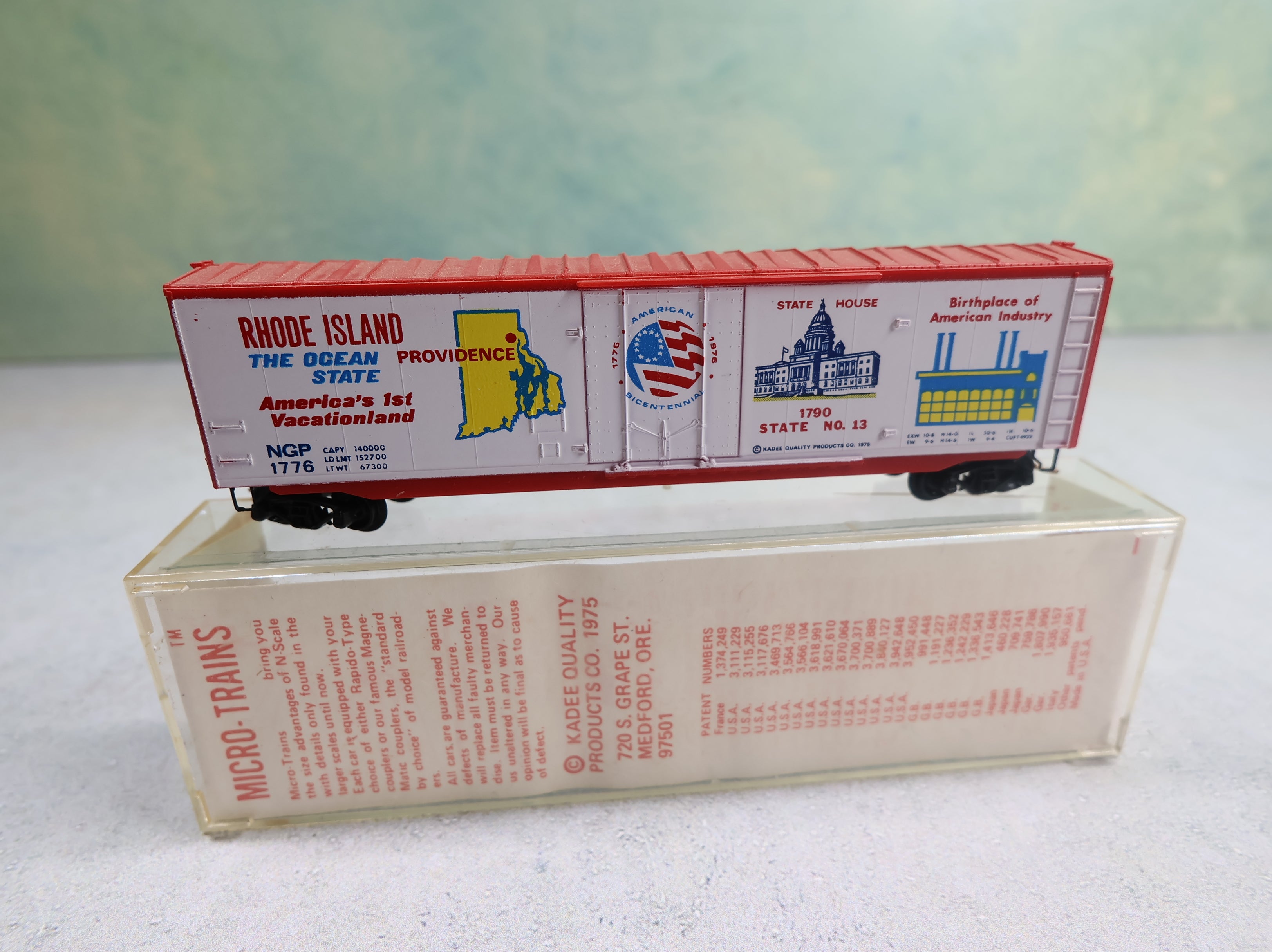 USED Micro-Trains 38030 N Scale 50' Box Car Rhode Island State Car NGP #1776 Knuckle Couplers